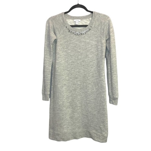 Kenar Gray Casual Long Sleeve Shift Dress with Rhinestone Collar - Picture 1 of 8
